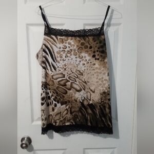 Fashion Bug Leopard Print Camisole with Lace Trim